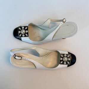 Chanel slingback pumps with jewel + pearl detail